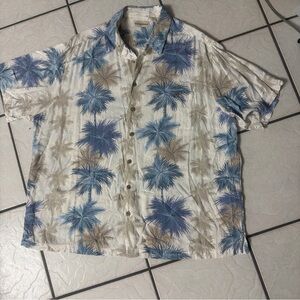 Caribbean Men's 2X Button Down Shirt Rayon Cotton Hawaiian Blue Palm Trees